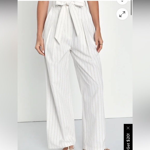 Lulus Essential Aura Ivory and Beige Striped Wide Leg Linen Pants - Picture 7 of 8
